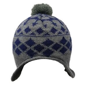 Gold Medal Pom Pom Knit Beanie Hat Gray One Size Ear Flap Outdoor